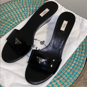 Prada Logo Wedge Sandal Size 8.5